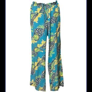 Lily Pulitzer Pippa Blue Shells Drawstring Palazzo 4 Pocket Rayon Pants Sz M